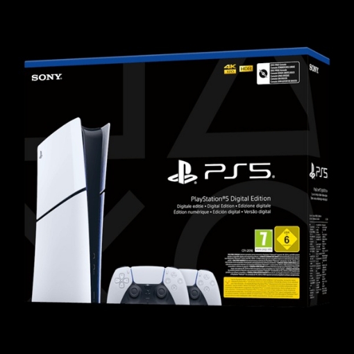 תמונה של קונסולה Sony PlayStation 5 Slim 1TB Digital Edition כולל שני בקרים אלחוטיים - צבע לבן שנה אחריות ישפאר