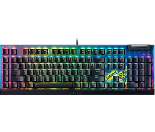 תמונה של מקלדת גיימינג מכנית Razer BlackWidow V4 X Yellow Switch Fortnite Edition RGB בצבע כחול